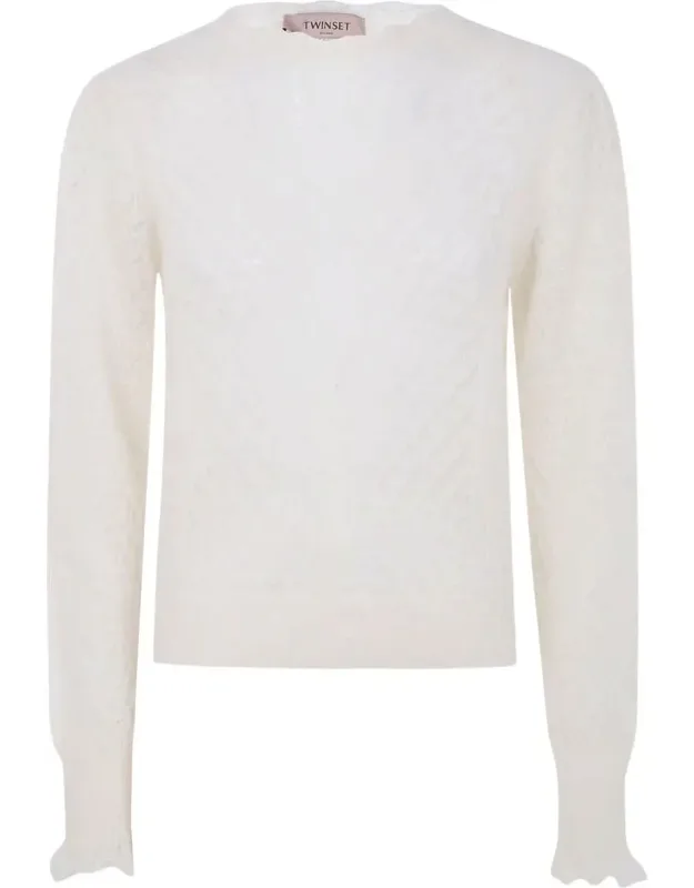 Twinset Sweater With Ruffled Cuffs And Round Neck