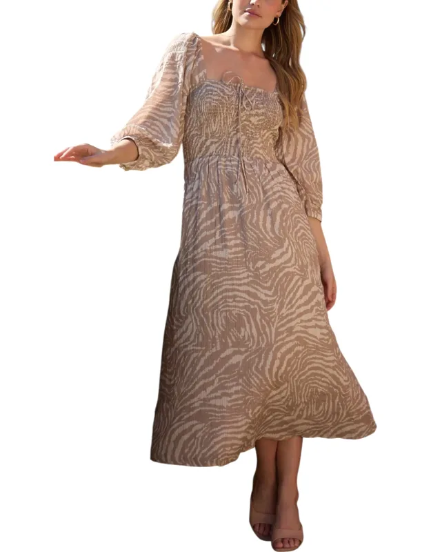 Lauren Shirred Bodice Banana Print Maxi Dress