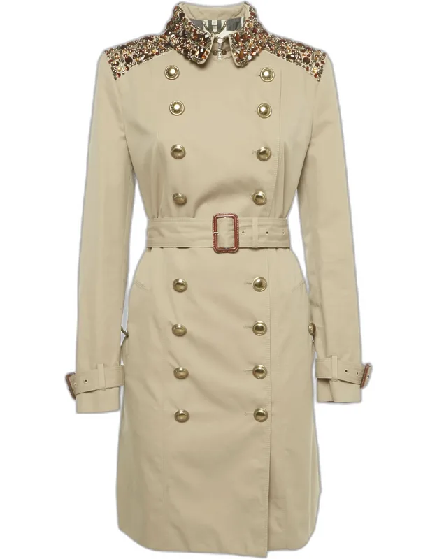 Embellished Cotton Gabardine Trench Coat