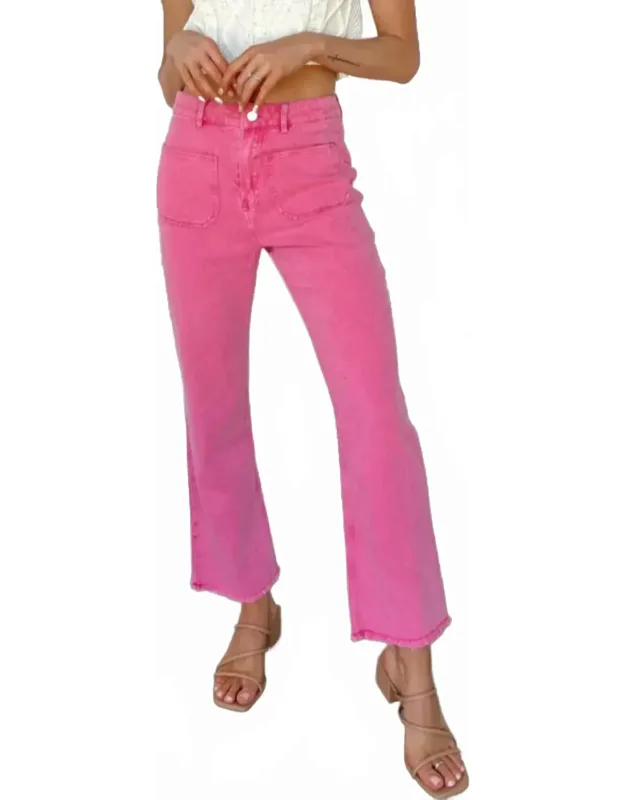 Ankle Length Flare Leg Raw Hem Jeans