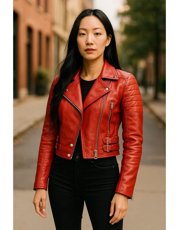 Cropped Leather Biker Jacket