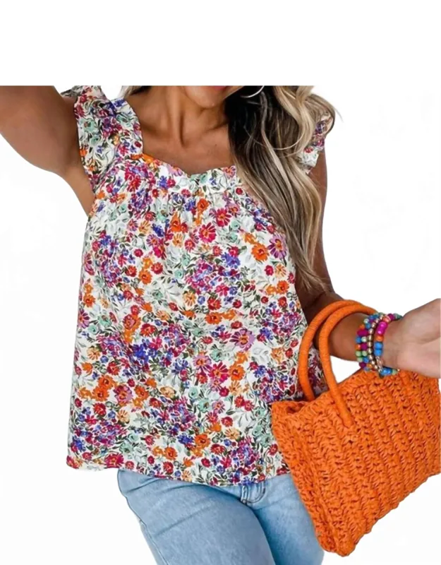 Floral Square Neck Flutter Tank Top