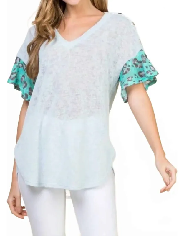 Lace Button Trim V Neck Top