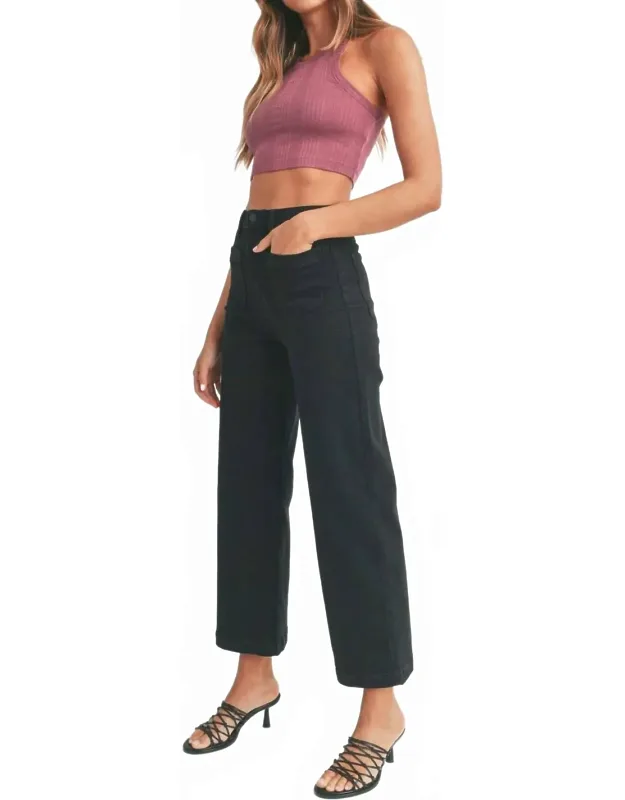 High Rise Patch Pocket Wide Leg Jeans