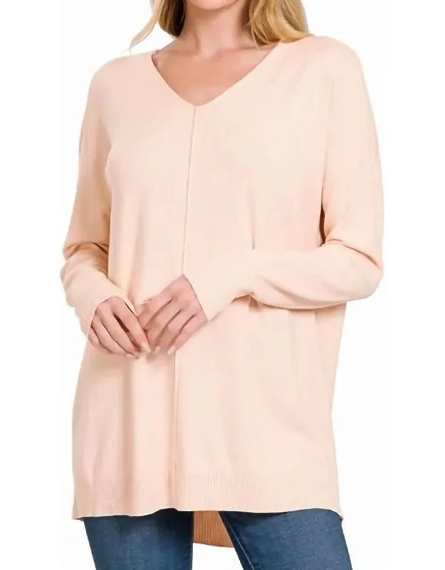 Hi-low V-neck Seam Sweater