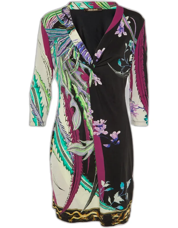 Abstract Floral Print Jersey Knotted Mini Dress
