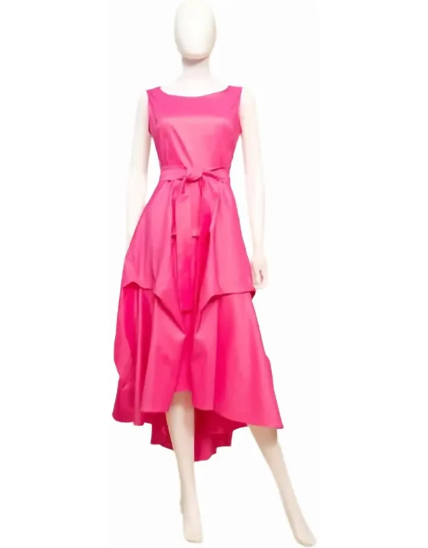 Stretch Pleated A-line Dress With Removable Rose Bows