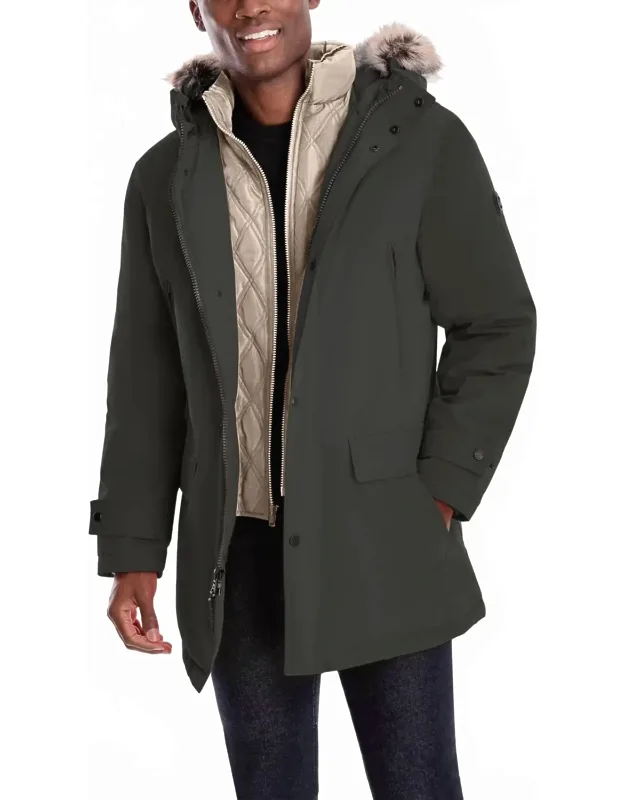 Arctic Parka With Removable Faux Fur Trim On Hood