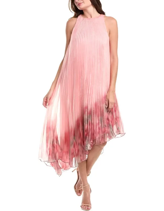 Asymmetrical Pleated Midi Dress