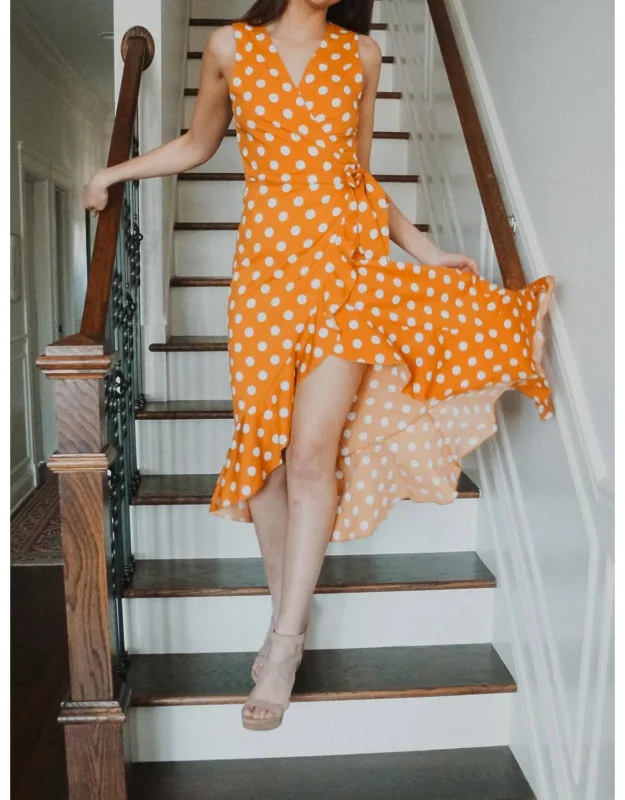 Polka Dot Wrap Midi Dress