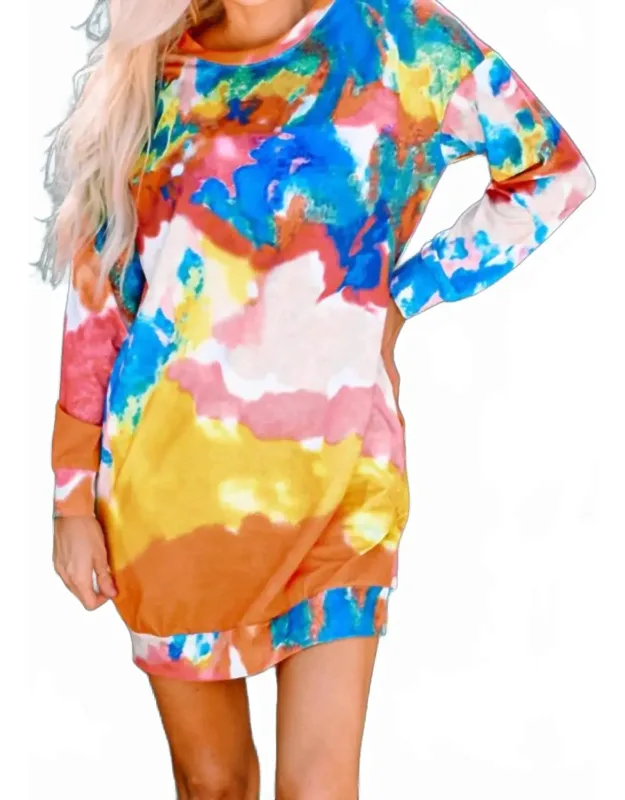 Tie Dye Pocketed T-shirt Mini Dress