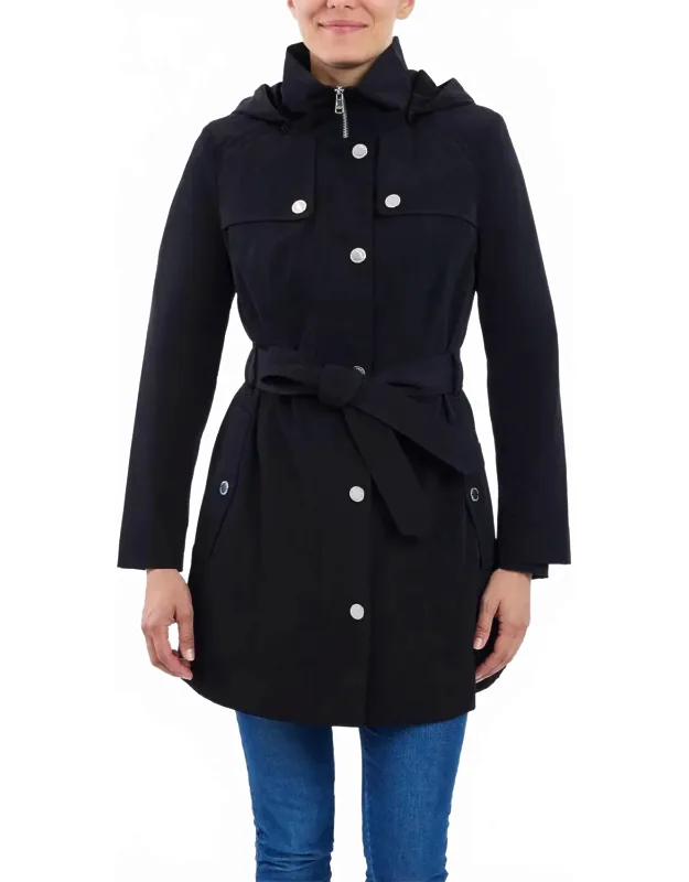 Zip Front High-neck Hooded Trench Coat