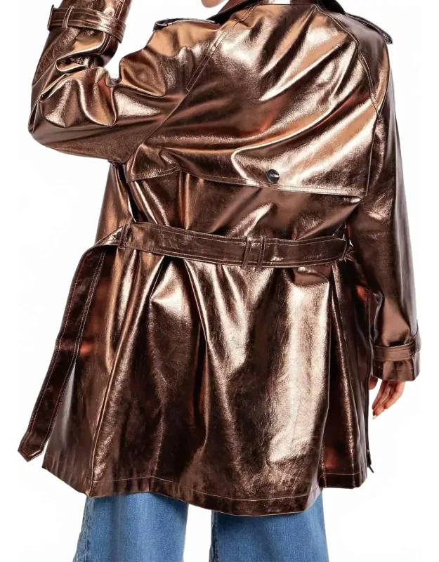 Retro Faux Leather Trench Coat