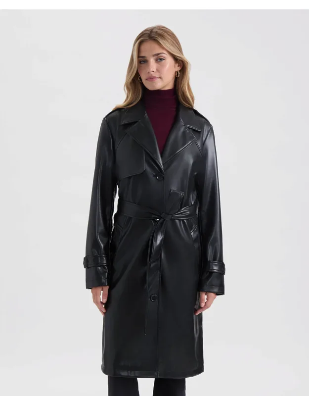 Single Breasted Pu Trench Coat