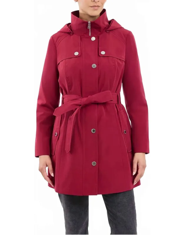 Zip Front High-neck Hooded Trench Coat