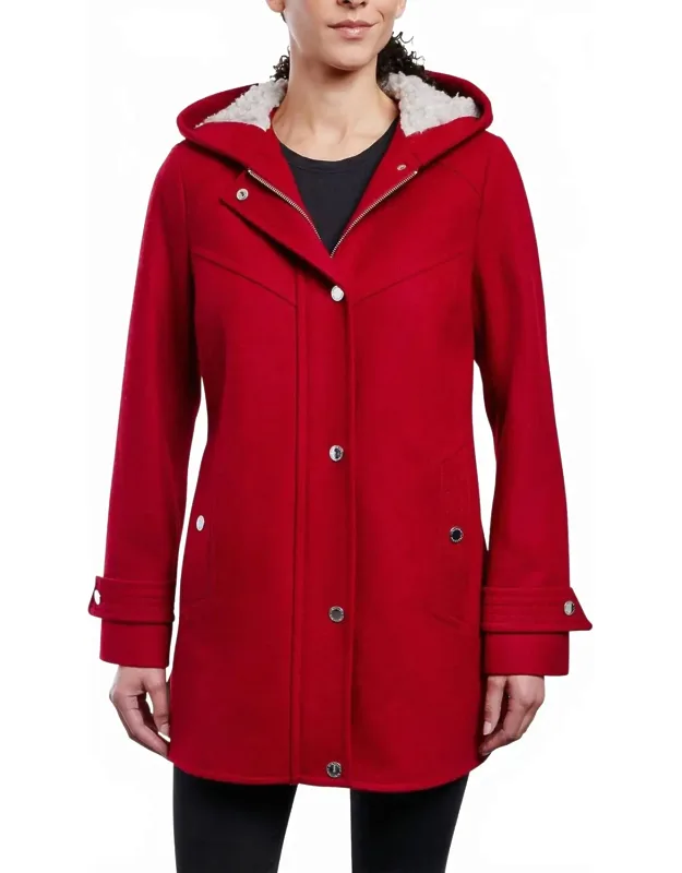 Zip-front Sherpa Lined Hooded Wool Jacket