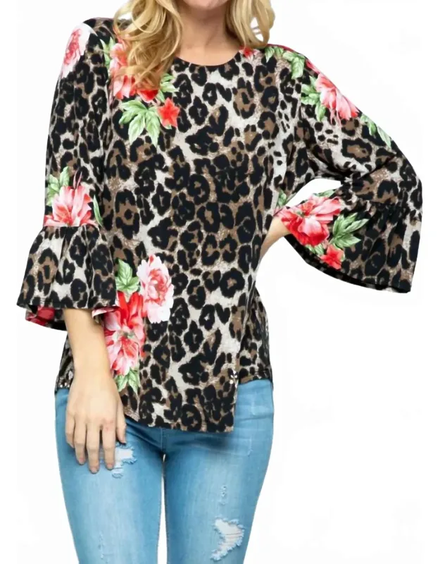Leopard Floral Print Blouse