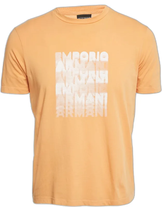 Light Orange Logo Print Cotton T-shirt