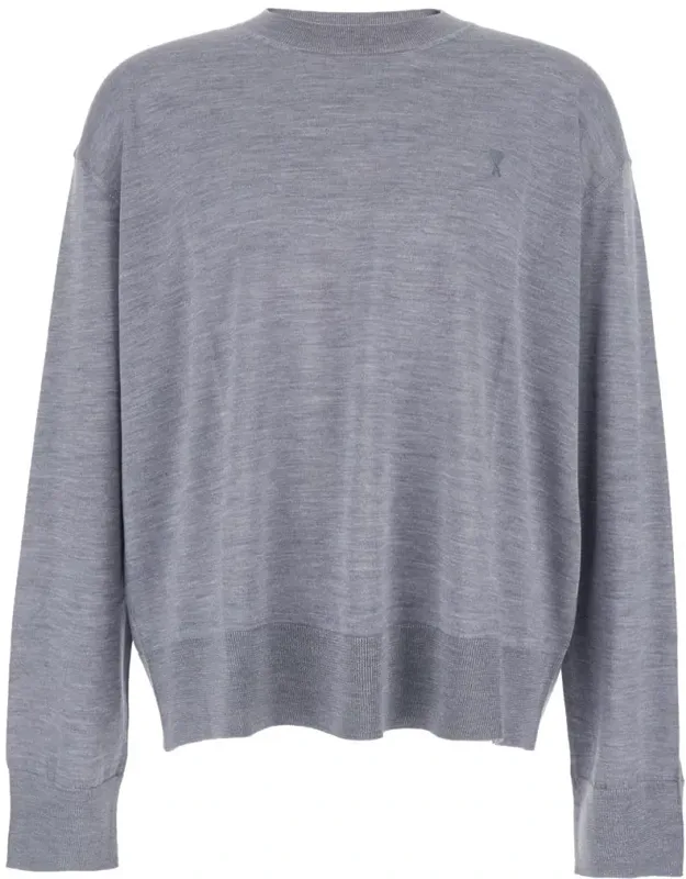 Crew Neck Sweater With Embroidered Logo In Wool