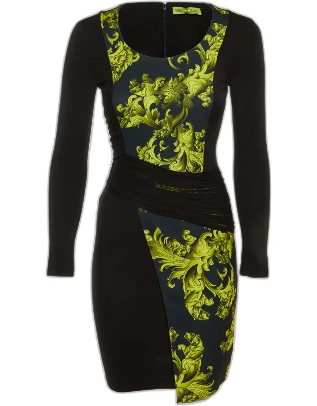 Baroque Print Cady Ruched Bodycon Dress