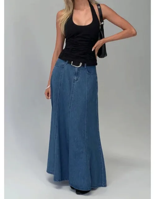 Soft Pleat Denim Maxi Skirt