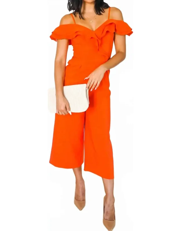 Ruffled Off Shoulder Midi Jumpsuit