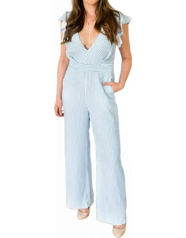 Sail Away Ruffled Open Back Striped Jumpsuit