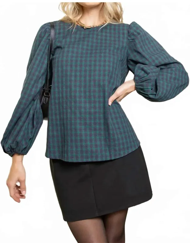 Puff Long Sleeve Checkered Blouse