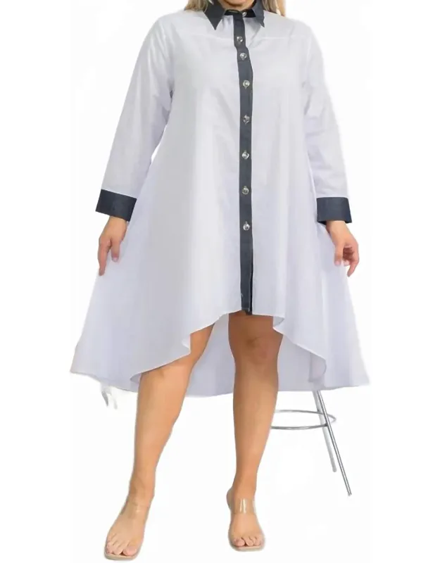 Asymmetrical Shirt Dress With Contrast Collar