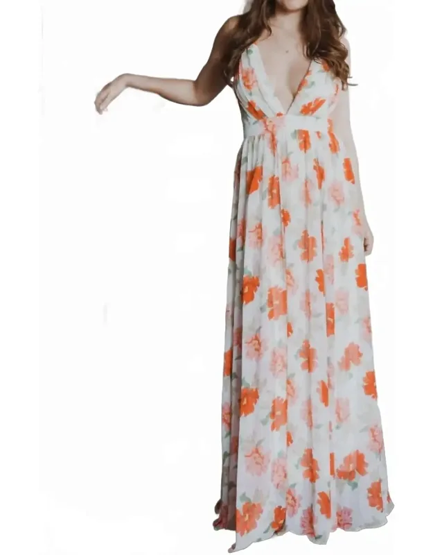 Front Pleats Detail Maxi Flower Dress
