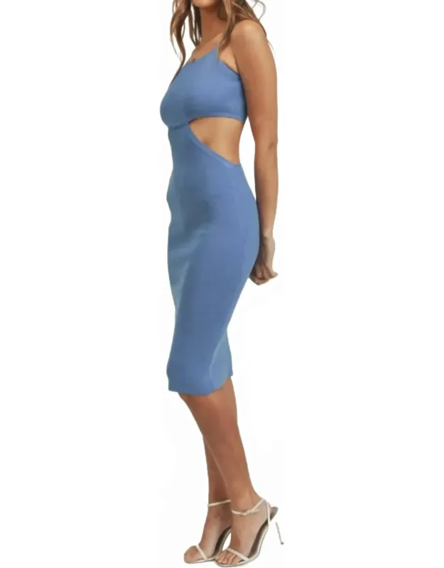 Spaghetti Strap Knit Bodycon Midi Dress With Side And Back Cut
