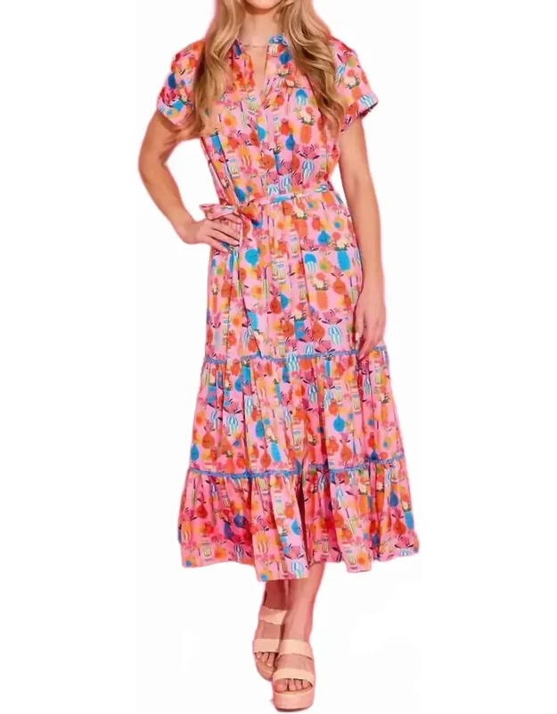 Rachel Dress In Chantilly With Adjustable Belt And Tiered Skirt