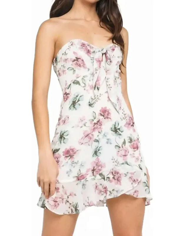Restless Beauty Floral Print Strapless Tie-front Mini Dress