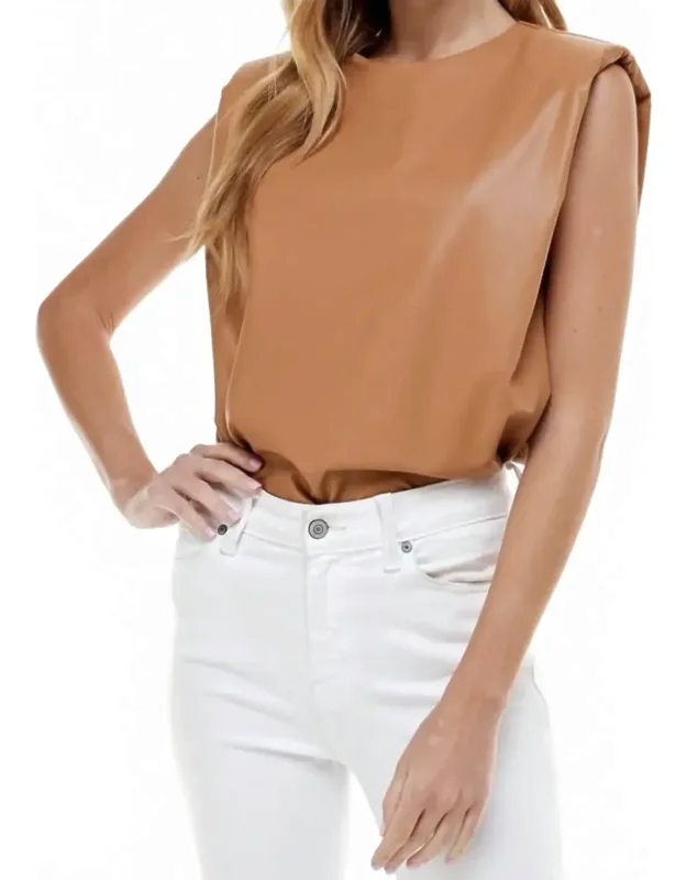 Pleather Sleeveless Power Shoulder Top