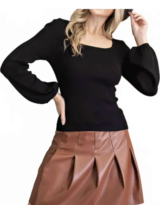 Penny Puff Sleeve Back Tie Sweater Top