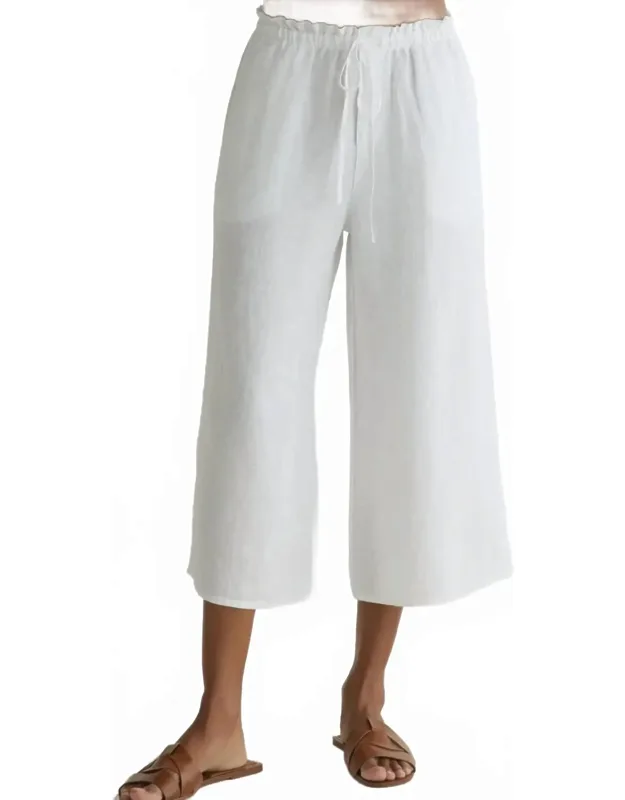 Ruffle Waist Wide Leg Crop Pants