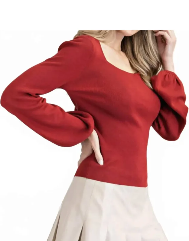 Penny Puff Sleeve Back Tie Sweater Top