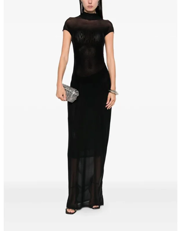 Dress With Draped Mock Neck And Slim Fit