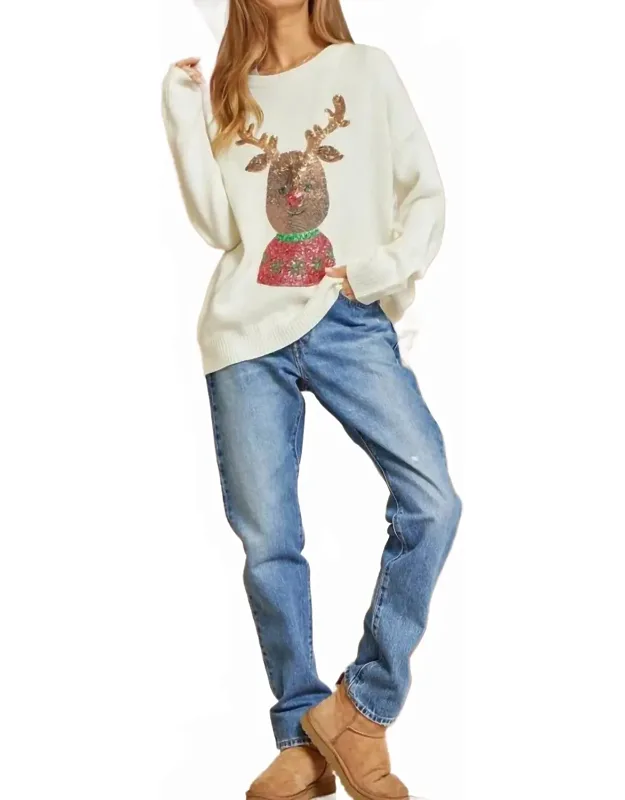 Christmas Rudolph Sequin Long Sleeve Sweater