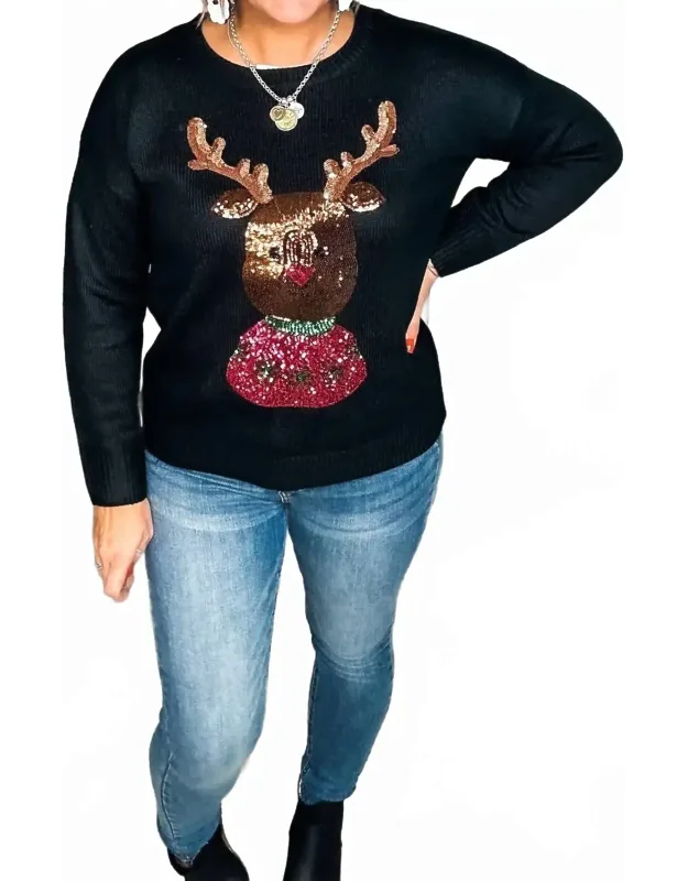 Christmas Rudolph Sequin Long Sleeve Sweater