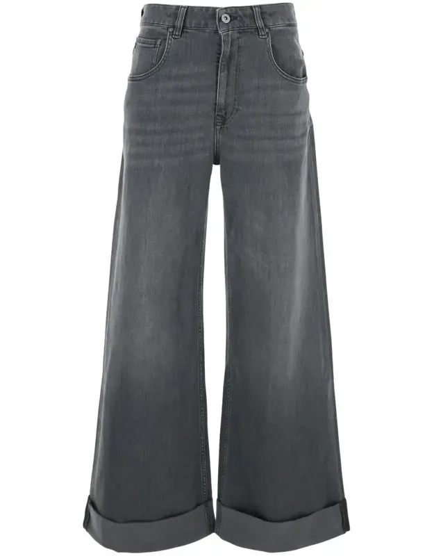 Jeans With Belt Loops And Logo Patch On The Back In Denim
