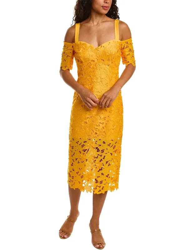 3d Guipure Lace Midi Dress