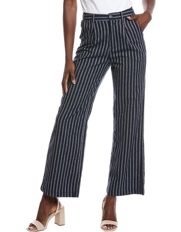 Striped Linen-blend Wide Leg Pants