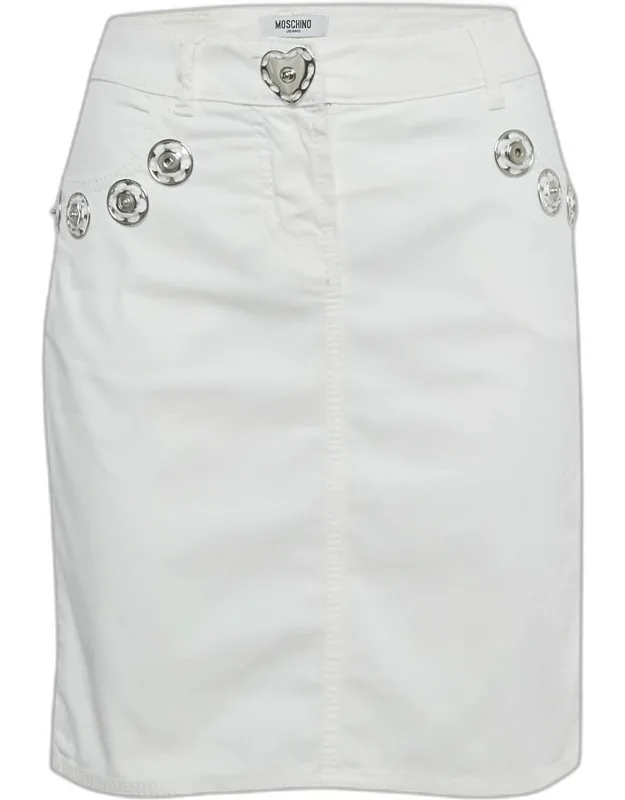 White Denim Button Detail Pencil Skirt