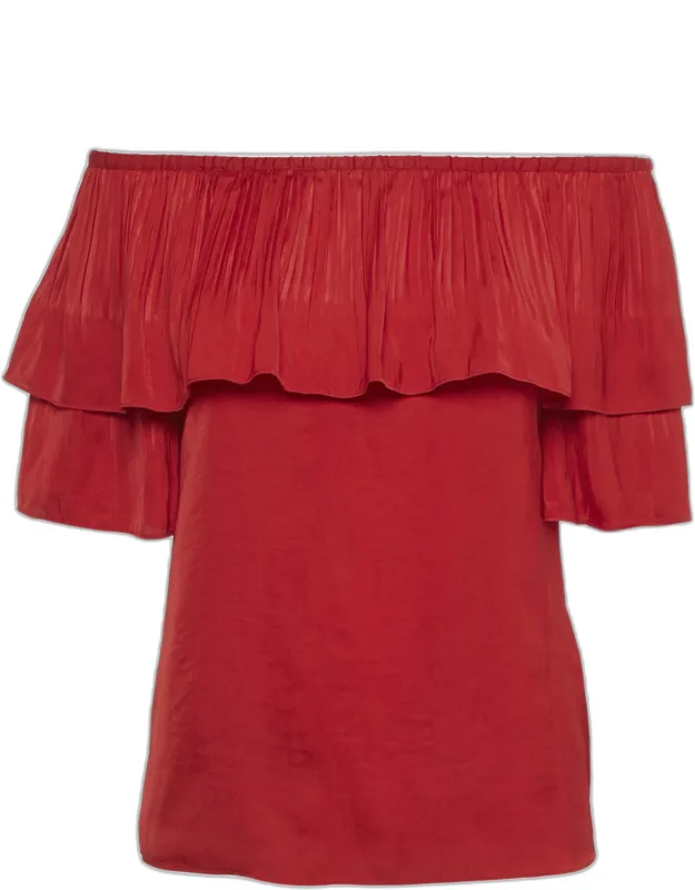 Satin Plisse Ruffled Top