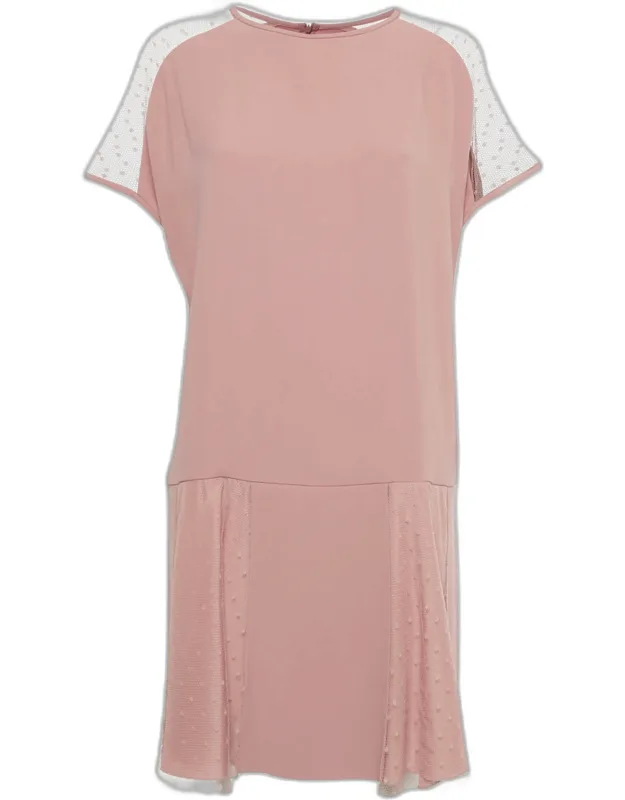 Crepe Mesh Detail Mini Dress