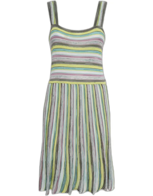Multicolor Stripe Cotton Blend Knit Short Sleeveless Dress