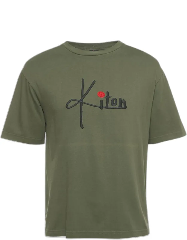 Olive Green Logo Embroidered Crewneck T-shirt