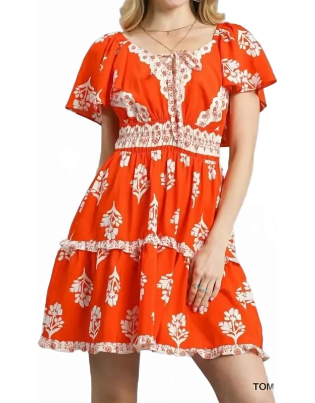 Floral Ruffle Trim Tiered Mini Dress