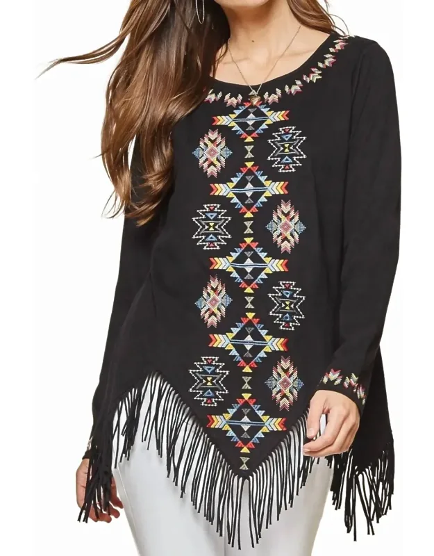 Geo Embroidered Fringe Top